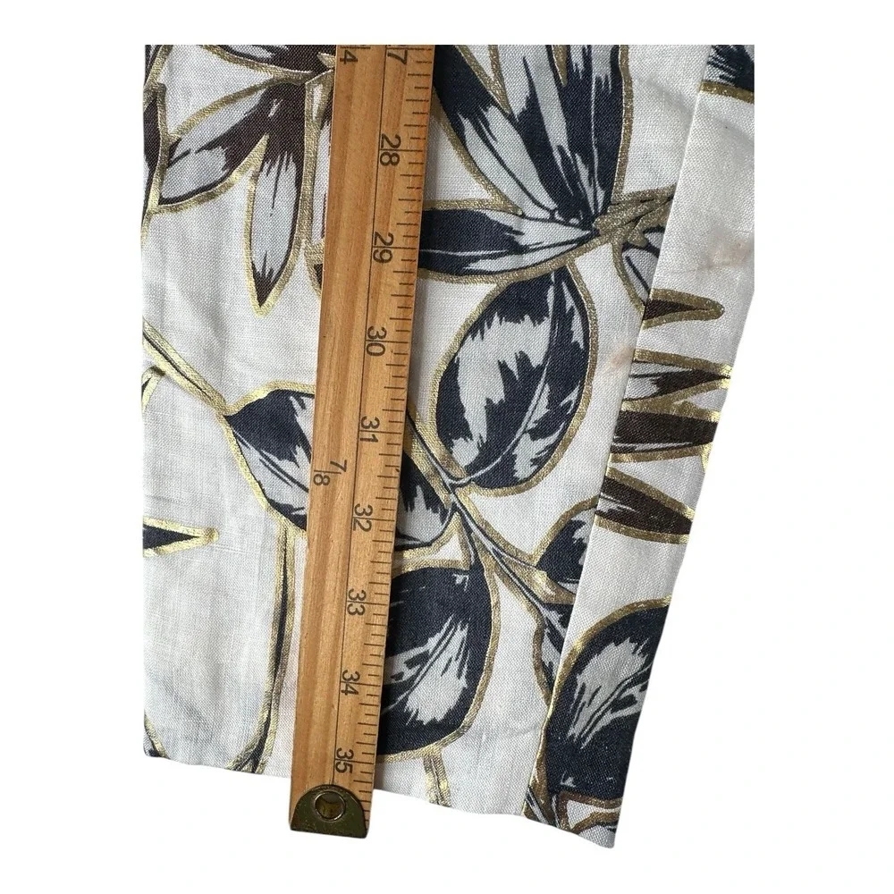 J. Crew Women's Garden Pant Cropped Gold Foil Leaf 100% Linen‎ Size 00